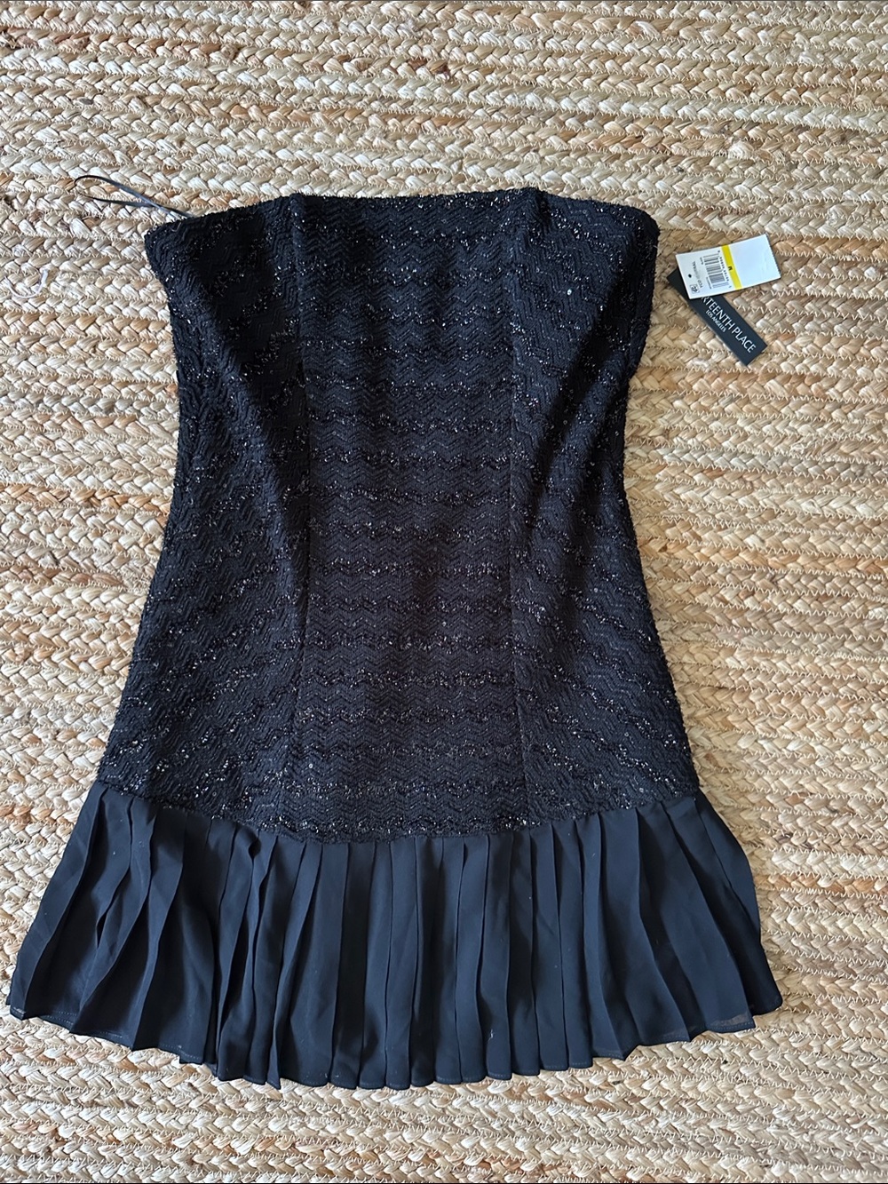 Black Strapless Sequin Pleated Hem Formal Dress